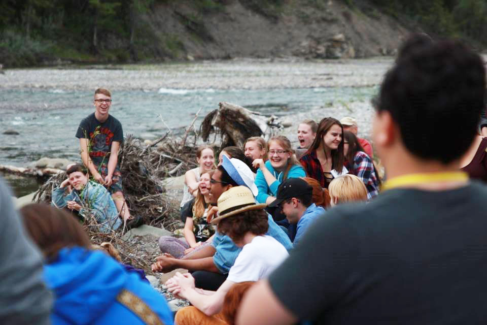 Campers around a table